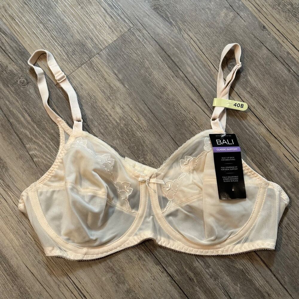 Bali Bra 40B Flower Comfort-U Light Beige Ivory Nude 0180 Underwire NWT